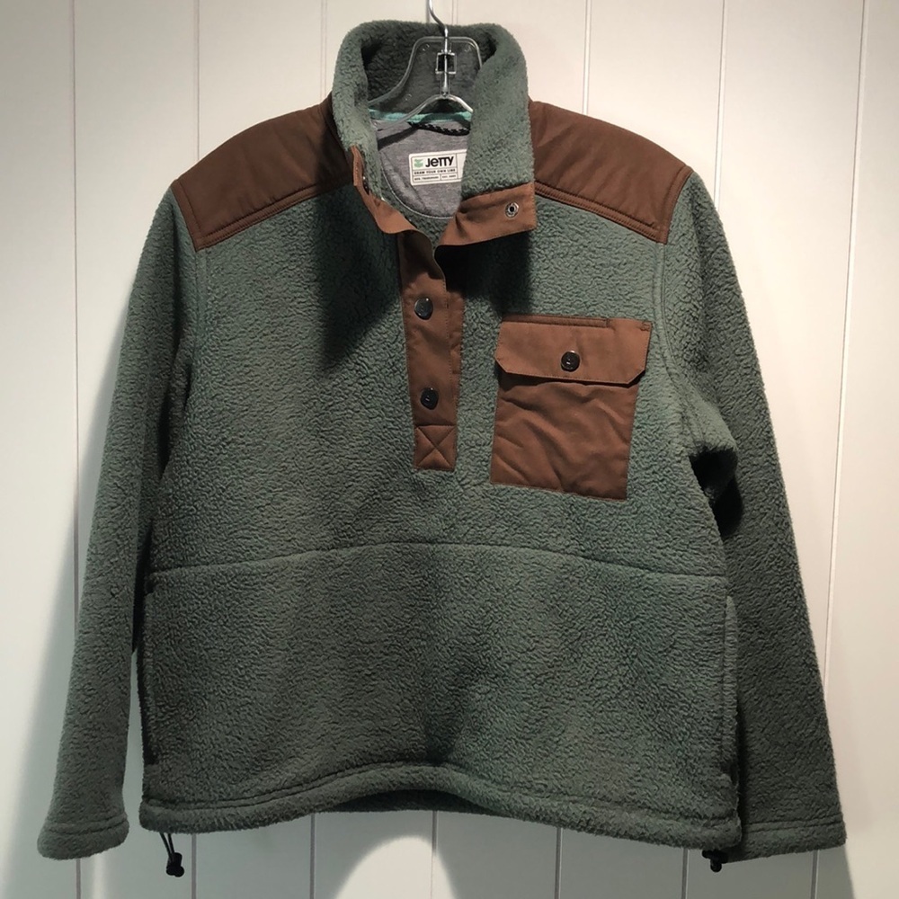 Jetty Pines pullover fleece jacket 3/4 snap front 3 pocket M